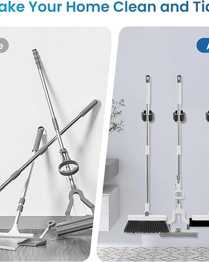 Broom Holder Wall Mount, 12PCS Broom Hanger Wall Mount, Stainless Steel Heavy Duty Mop Holder Broom Mop Hanger Wall with Screws, Garden Outdoor Tool Organizer Rack Broom Hanger (Black)