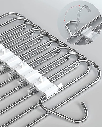 Upgrade 9 Layers Pants Hangers Space Saving, Non Slip Stainless Steel Multifunctional Pants Rack S-Type Clothes Pant Closet Hanger Organizer for Pants Jeans Trousers Scarf Skirts(4 Pack, Antiquewhite)
