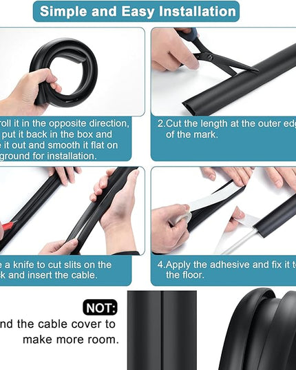 Cord Hider Floor, 3FT, Grey Cord Cover Floor, Cord Protector Floor Extension Cable Cover, Soft PVC Wire Covers - Cable Management Hide Cords on Floor - Cord Cavity: 0.7" (W) x 0.4"(H)