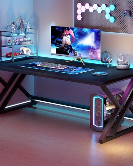 LVB 70.8" Black Computer Desk, Large Industrial Pc Study Home Office Desk, Long Modern Wood Gaming Work Writing Desk for 2 Person, Farmhouse Double Workstation Executive Desk with Storage in Bedroom
