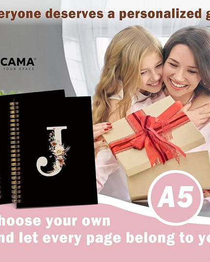 Lacama Black Initial Letter J School Notebook Journal, Cute Wildflower Personalized Spiral Notebook, School Supplies, Customized Monogrammed Gifts, Birthday Gifts for Women, Office Supplies