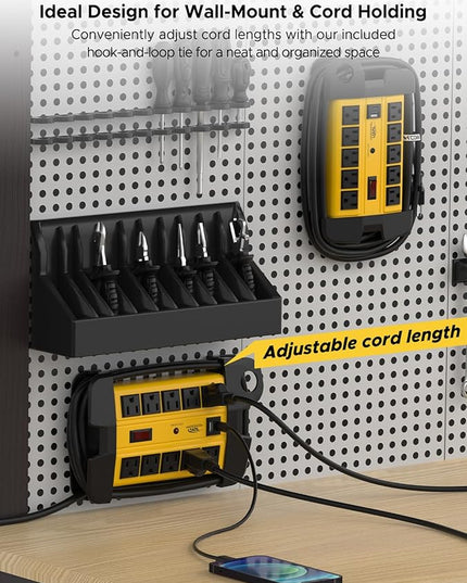 CRST Heavy Duty Power Strip with USB (3.1A),10-Outlet Metal Surge Protector Power Strip with 15FT Cord(2800J),15A Circuit Breaker, Wall Mount, ETL Listed