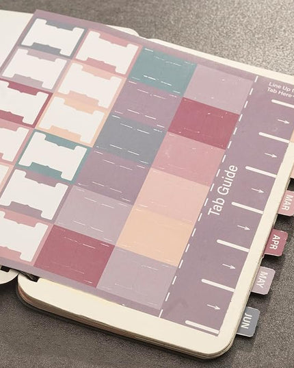 Lumintutu Laminated Planner Monthly Stickers,40 Adhesive Plan Tabs for Notebooks (2 Sets 12 Month Tabs and 24 Blank Tabs), Calendar Monthly Divider Set (Small Purple & Pink)