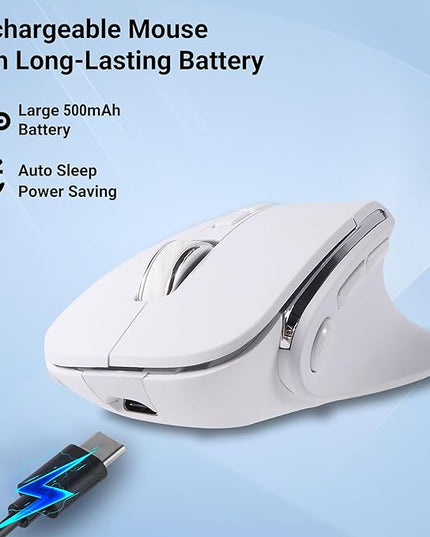 Ergonomic Mouse Jiggler,Bluetooth Vertical Wireless Mouse,LED Rechargeable Optical Computer Mice, Portable(BT5.2 or USB 2.4GHz) Dual Mode,1000/1600/2400 DPI,8 Buttons for Laptop,PC,Macbook (white)