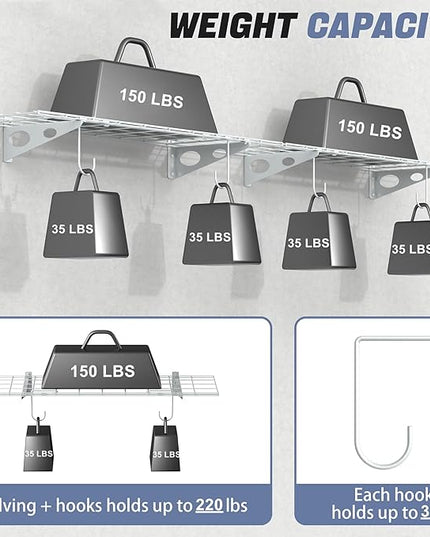 WALMANN 2-Pack Garage Wall Shelves, 1 x 4 ft/12 * 48 inch Wall Mounted Storage Shelves for Garage Heavy Duty Floating Shelf, Holds Up to 220 lbs(White)