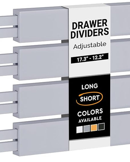 4 Pack Drawer Divider - Bamboo 2.6" High, 12.5-17" Adjustable Drawer Organizers for Clothes, Expandable Dresser Separators in Bedroom/Bathroom/Kitchen/Office Organization and Storage (Grey)