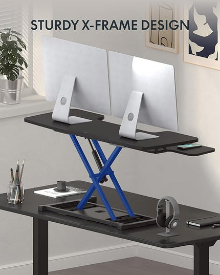 FLEXISPOT Standing Desk Converter 42-inch Spacious Sit to Stand up Dual Monitor and Laptop Riser, Big Size Tabletop Workstation with Large Keyboard Tray, Black