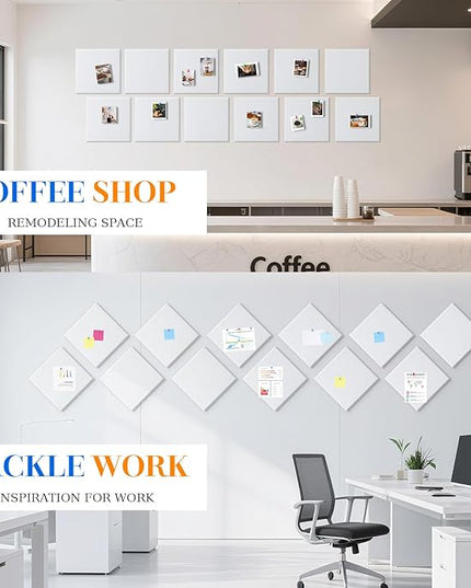 DOLLAR BOSS Large Cork Board for Wall 48" x 36" x 0.5" Bulletin Board 12 Packs Corkboard Tiles Self Adhesive Felt Wall Tiles for Office Home School, White