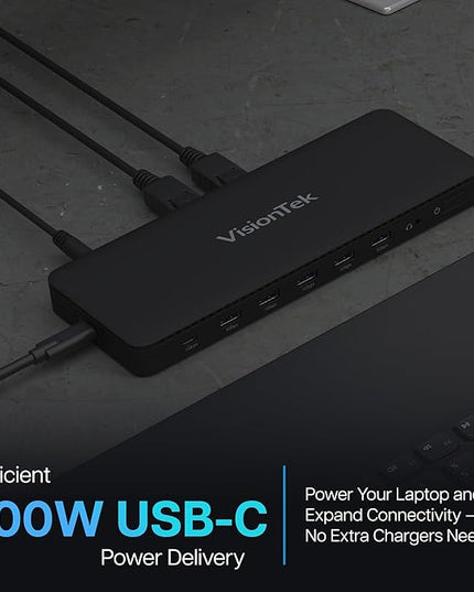 VisionTek VT4600DL Universal Dual 4K Docking Station 100W Charging (USB-A, USB-C)