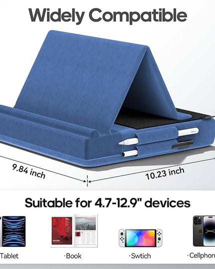 KDD Tablet Pillow Stand, Multi-Angle Viewing Ipad Holder for Lap, Bed and Desk, Foldable Soft Pad Dock with Stylus Mount Compatible with Ipad Pro 12.9, 10.5, 11, Air, Mini, Phones, Books, E-Reader