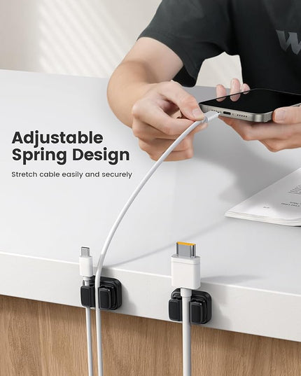 Lamicall 6Pack 3-in-1 Cord Spring Clip Holder - Small Clips for Desk Cable Organizer, Adhesive Adjustable Cable Holder for Charger Wire, USB Cord, Office, Car, Cord Management, Desk Accessories