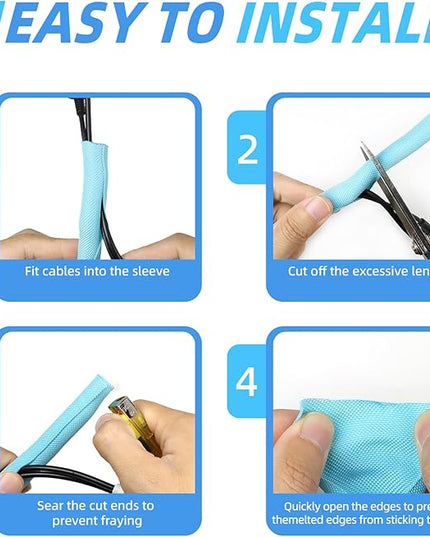 Automotive Wire Loom Tubing, Split Braided Cord Protectors from Pets No Chew, Flexible Cable Sleeve Cable Management for TV/Computer/Electric Wires (Sky Blue, 3/8"-10ft)