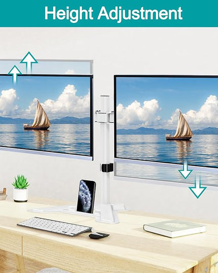 MOUNT PRO Dual Monitor Stand, Free-Standing Full Motion Monitor Desk Mount Fits 2 Screens up to 27 inches,17.6lbs with Height Adjustable, Swivel, Tilt, Rotation, VESA 75x75 100x100,White