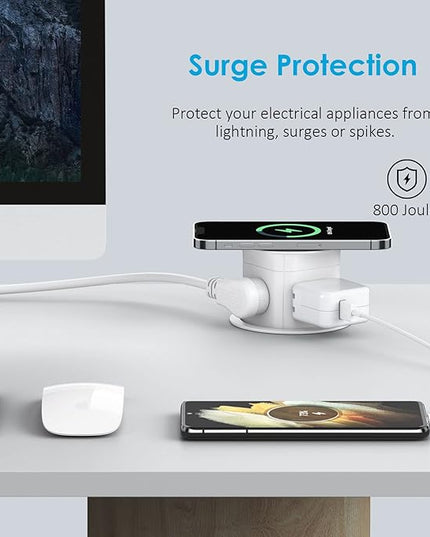 Jgstkcity Pop Up Outlet with 15W Wireless Charger,4 Outlets 15A, Splash Resistant,3 inch Desk Hole Power Grommet,Space Saver Outlet for Kitchen Countertop,Office Conference Table,ETL Listed