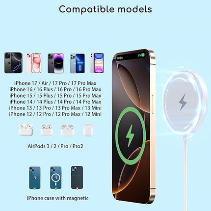 Magnetic Wireless Charger for iPhone, 2Pack 6FT [Apple MFi Certified]Mag-Safe Charger Cable Wireless Magnetic Charging Cord with USB C Fast Charging Block for iPhone Air/17/17 Pro/17 Promax/16/16Plus
