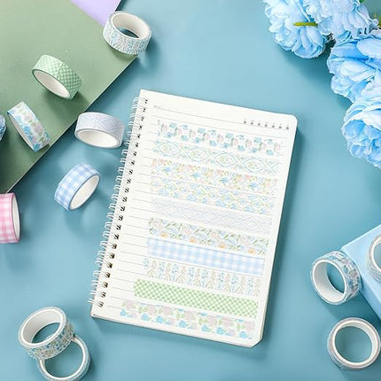 YooNotee 12 Rolls Watercolor Floral Washi Tape Set 15 mm Vintage Flower Decorative Masking Tape for Arts DIY Craft Scrapbook Envelope Party Supplies Gift Wrapping(Pink and Blue,Flowers)