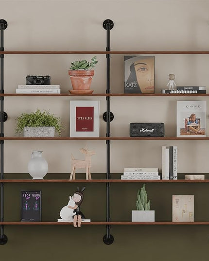 Industrial Pipe Shelf Shelving Bookcase, Wall Mounted Rustic Bookshelf 60 Inch, Floating Bookshelves for Wall,Retro Wood Metal Pipe Industrial Shelves for Living Room