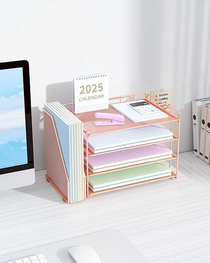 Spacrea Desk Organizers and Accessories, Paper Organizer for Desk with File organizer, Desk Accessories & Workspace Organizers for Office Supplies (Rose Gold)