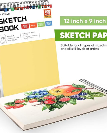 College Graduation Gifts, Halloween Christmas Gifts, Nursing Student Essentials, Teacher Appreciation Gifts, Soucolor 9" x 12" Yellow Sketch Book, 1-Pack 100 Sheets Spiral Bound Drawing Paper