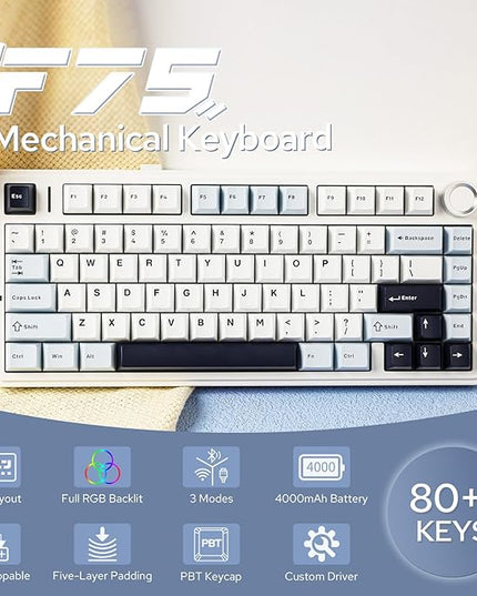 EPOMAKER x Aula F75 Gasket Mechanical Keyboard, 75% Wireless Hot Swappable Gaming Keyboard with Five-Layer Padding&Knob, BT/2.4GHz/USB-C, RGB (Light Blue, LEOBOG Reaper Switch)