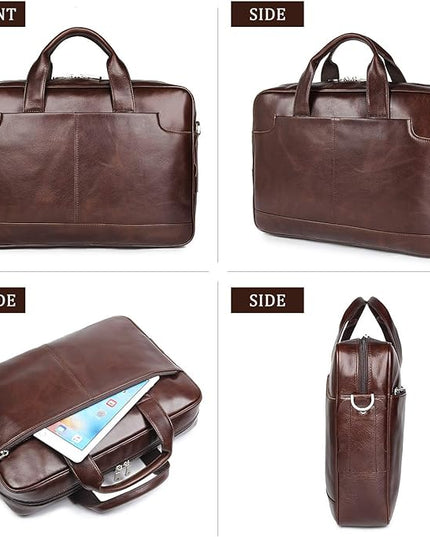 Augus Leather Laptop Briefcase for Men,Waterproof Travel Messenger Duffle Bags 15.6 Inch Laptop Bag