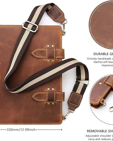 Robrasim Handmade Leather Sketchbook Cover, Artist Sketch Pad Holder for 11"X14" Sketchbook, Drawing Book and Pencil Case, Journal Notebook Portfolio with Shoulder Strap, Artist Gifts, Brown