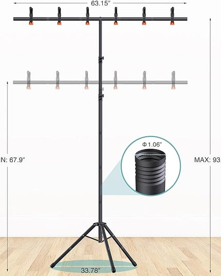 T-Shape Backdrop Stand 8x5.3FT, Height and Width Adjustable Background Stand for Parties,Green Screen Holder with 6 Spring Clamps
