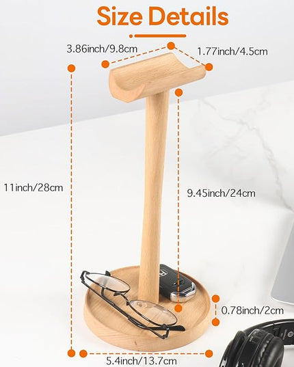 Yookin Wood Headphone Stand Headset Stand for Deak Universal Headphone Holder with Storgae Base Handcrafted Desk Organizer for Gaming Headsets(Beech Wood)