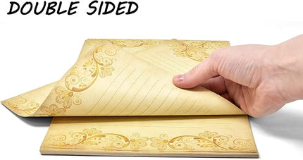 Gift Boutique 100 Pack Vintage Lined Stationary Paper Gold Sheets For Writing Poems Lyrics Letters Wedding Invitations Printing Supplies, 8.5" X 11"