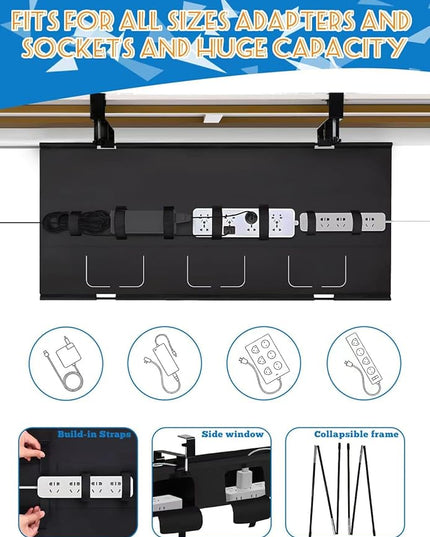 No Drill Under Desk Cable Management Tray - 36" Under Desk Cord Organizer,Clamp/Screw Mount Cable Management, Premium Fabric Cord Hider for Wire Organizer for Office, Home
