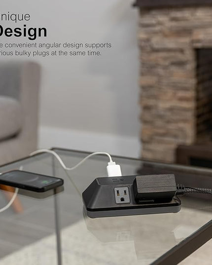 GE 6-Outlet Surge Protector, 6 Ft Braided Extension Cord Power Strip, Flat Plug, Adapter Spaced, Multi Plug Outlet Extender, for Home, School, and Office, 560J, Black - 70614