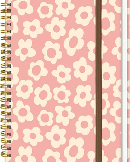 Spiral Journal Notebook, A5 Cute Notebooks for Women Men, College Ruled Hardcover Notebook for Work & Note Taking, 60 Pages Double-Wire Journals for Writing, Pink Cute Daisy