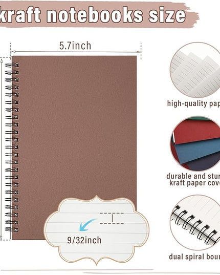 Fuutreo 12 Pcs Spiral Notebook for Work A5 8.3 x 5.7 Inch College Ruled Spiral Journal Notebook Kraft Cover Ruled Paper, 12 Color, 60 Sheets, 120 Pages for Office School(Business Color)