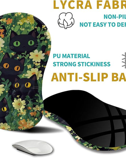 Hokafenle Ergonomic Mouse Pad Wrist Support, Wrist Rest Mousepad for Carpal Tunnel Pain Relief with Integrated Memory Foam Slope Massage Bulge (11.8x7.9 inch,Cute Cat