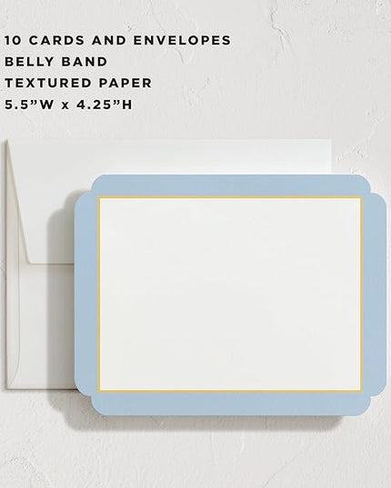 Minted July Stationery Set, Set of 10, Flat Note Cards & Envelopes for Invitations & Handwritten Thank You Messages, Blue & Yellow Stripes in Classic Frame Shape, Gifts for Women, Luxurious Paper