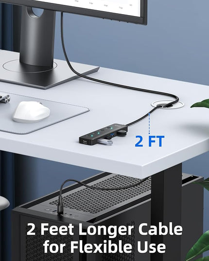 Selore USB 3.0 Hub, Selore 4-Port USB Hub Ultra-Slim Data USBA Splitter USBA Expander with 2 ft Compatible with A Port Laptop, for MacBook, Mac mini, iMac, PC, Flash Drive, HDD, Mouse,etc