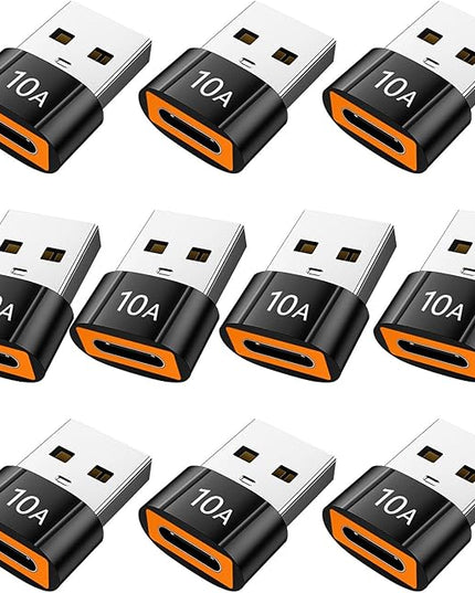 10Pack 200W USB C to USB Adapter, with Fast Charging & 480MB Data Transfer, USB C Converter for Apple Watch Ultra iWatch Series 8 7,iPhone 16 15 Plus Pro Max,Black