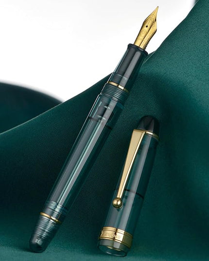 Asvine V126 Vacuum Filling Fountain Pen Transparent Teal Acrylic, Medium Nib Large-Capacity with Gift Case