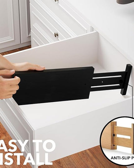 SpaceAid Bamboo 4 Pack Dresser Drawer Dividers, 4.65“ High Adjustable 12.5“-17” Drawer Organizers, Expandable Organization for Clothing, Clothes, Dressers, Black