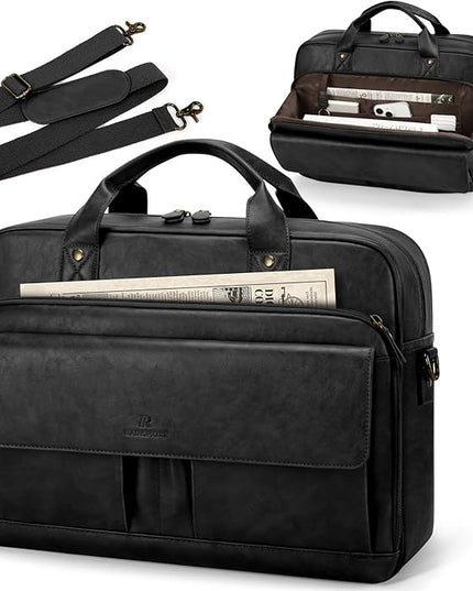 RAINSMORE Mens Laptop Bag PU Leather Messenger Bag 15.6 Inch Briefcase Vintage Computer Satchel Bag for Work Business