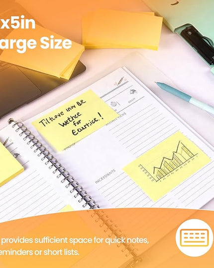 480 Sheets 3 in x 5 in Large Sticky Notes, 76 x 127 mm 6 Pads Classic Yellow Self-Stick Pads for Notebook,Office,School and Home,80 Sheets/Pad (6 Pads Yellow)