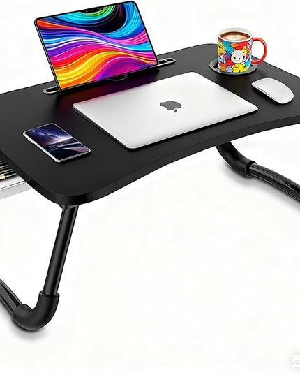 Fayquaze Laptop Bed Table, Portable Foldable Laptop Bed Desk with Storage Drawer and Cup Holder, Lap Desk Lap Stand Tray Table Floor Table Serving Tray for Eating, Reading and Working