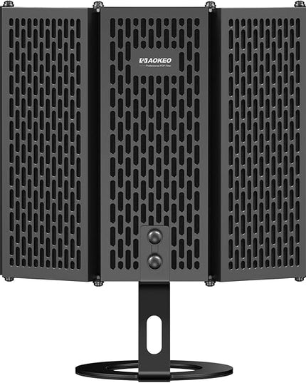 Aokeo Microphone Isolation Shield, Foldable Mic Shield with Triple Sound Insulation, Reflection Filter with 3/8" and 5/8" Mic Threaded Mount for Recording Studio, Podcasts, Singing, and Broadcasting