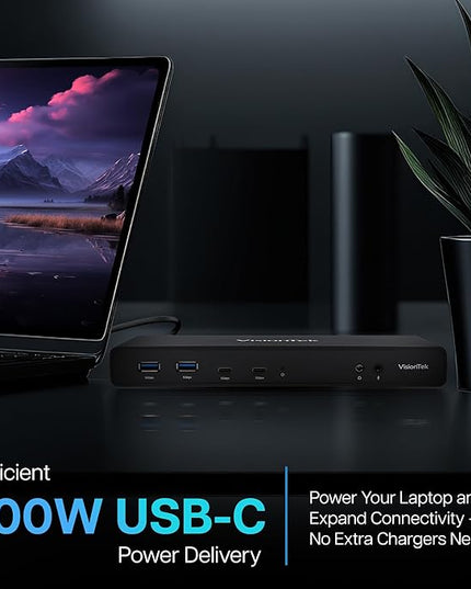 VisionTek VT4510 Universal USB Dual Monitor Docking Station - 2x HDMI, 2x DisplayPort, 100W Power, 4x USB-A, 2x USB-C, Audio, Ethernet for Windows/ MacOS/ ChromeOS