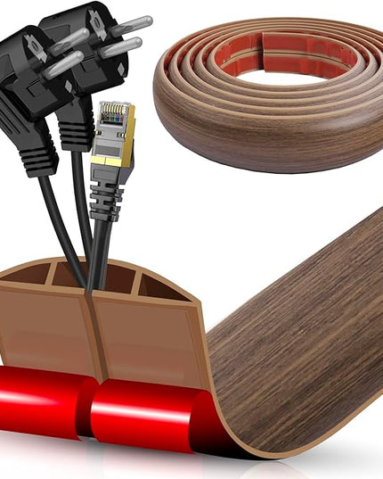 Floor Cord Cover Cable Cavity Self Adhesive Cord Hider Floor Floor Cable Management Power Cord Protector Floor Electric Cord Covers for Offices, Gym, Exhibitions (Misty Brown Wood, 2.36" x 10')