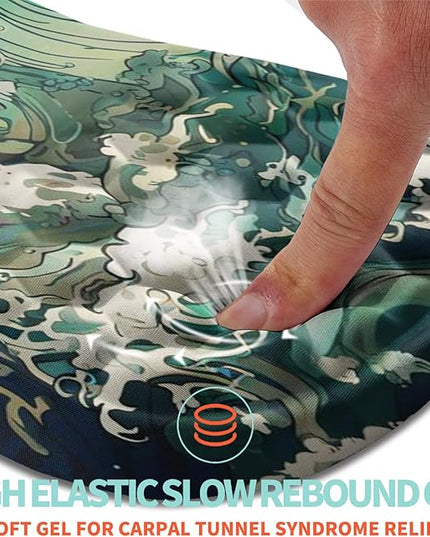 Ergonomic Mouse Pad Wrist Support with Memory Foam Massage Bulge, Carpal Tunnel Pain Relief Mousepad Wrist Rest for Mouse(12x8 inch, Sea Wave)