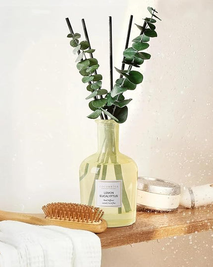 COCORRÍNA Lemon Eucalyptus Reed Diffuser – 6.76 oz Essential Oil with Sticks & Dried Eucalyptus Branches, Home Fragrance for Bedroom or Bathroom Décor