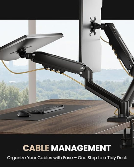 SIAGO Dual Monitor Stand, 15 to 32 Inch Monitor Arm, Adjustable Monitors Mount with C-Clamp and Grommet Installation, Made of Iron and Al, VESA Monitor Stand for Desk - Fits 4.4 to 19.8lbs Monitors