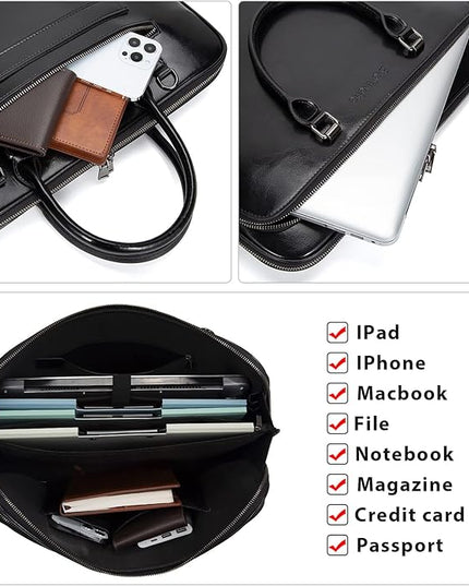 Blofinche Laptop Messenger shoulder bag: Genuine Leather work Briefcase 13.3 15.6 inch designer handbag