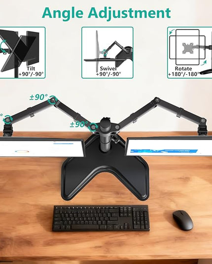 WALI Dual Monitor Stand, Freestanding Full Motion Monitor Desk Mount Fits 2 Screens up to 27 inches, Dual Monitors Arm Fits up to 22lbs, VESA 75x75 100x100 (MF002LM), Black